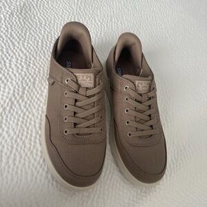 Skechers Women's Taupe Canvas Lace-Up Sneakers